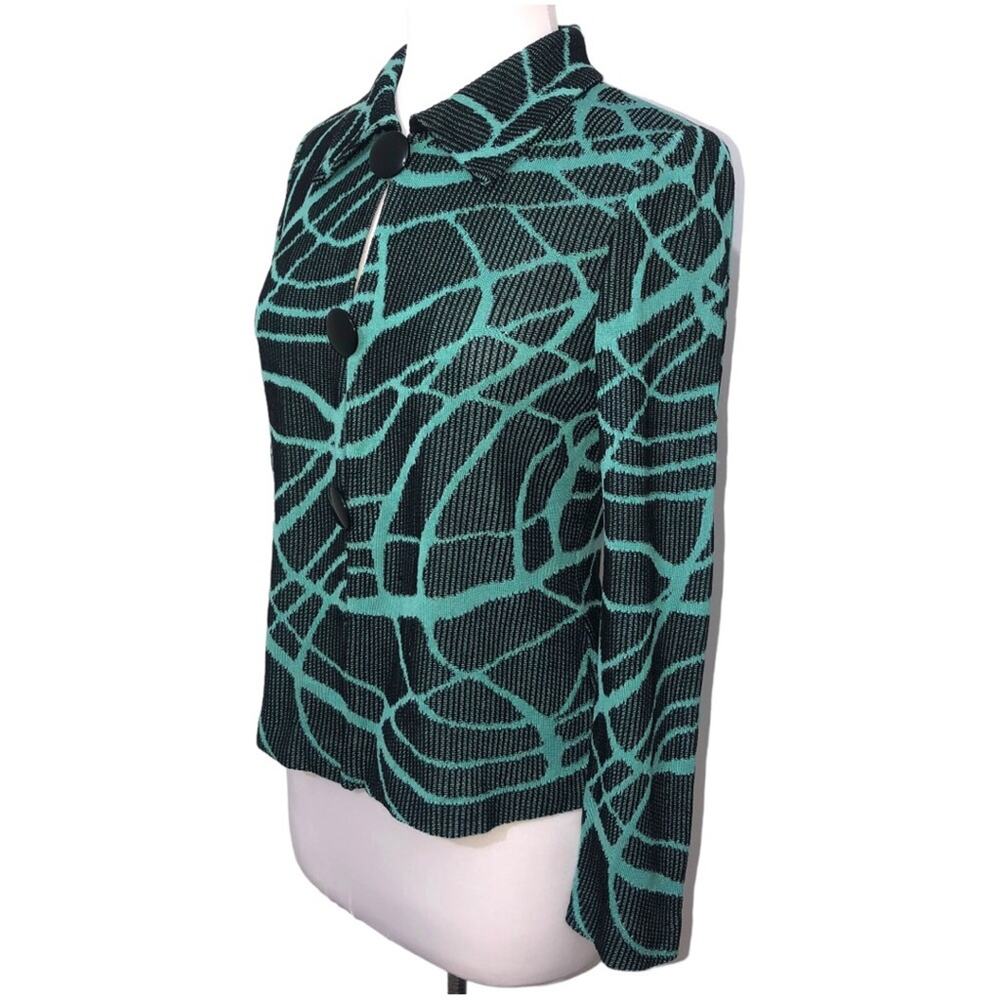 Ming Wang Black and Teal Abstract Print Acrylic Cardigan Sweater XS EUC - Picture 2 of 6